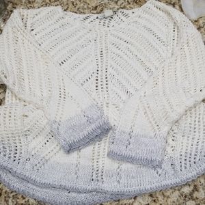 Crochet white ombre three quarter sleeve sweater